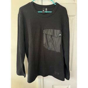 Adidas Long Sleeve Waffle Knit Crew Neck Pocket Sweatshirt‎ M Black